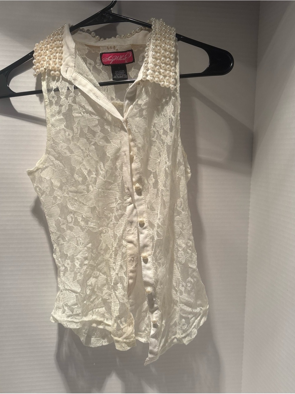 Vintage Rare Y2K Say What Women’s Size Small Pearl Lace Top